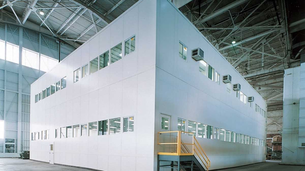 Two story modular inplant office structure for maximizing industrial workspace