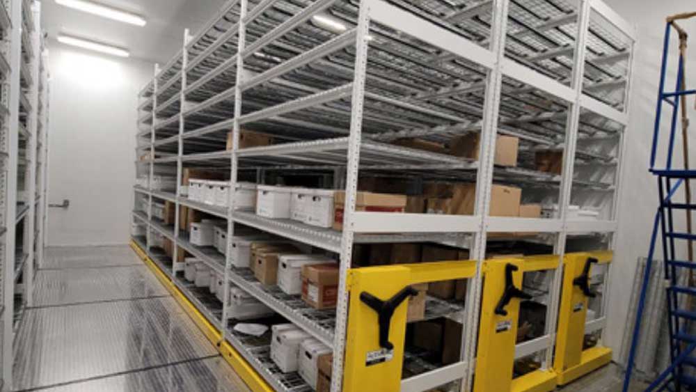 climate-controlled cold storage vault with mobile shelving for secure evidence storage