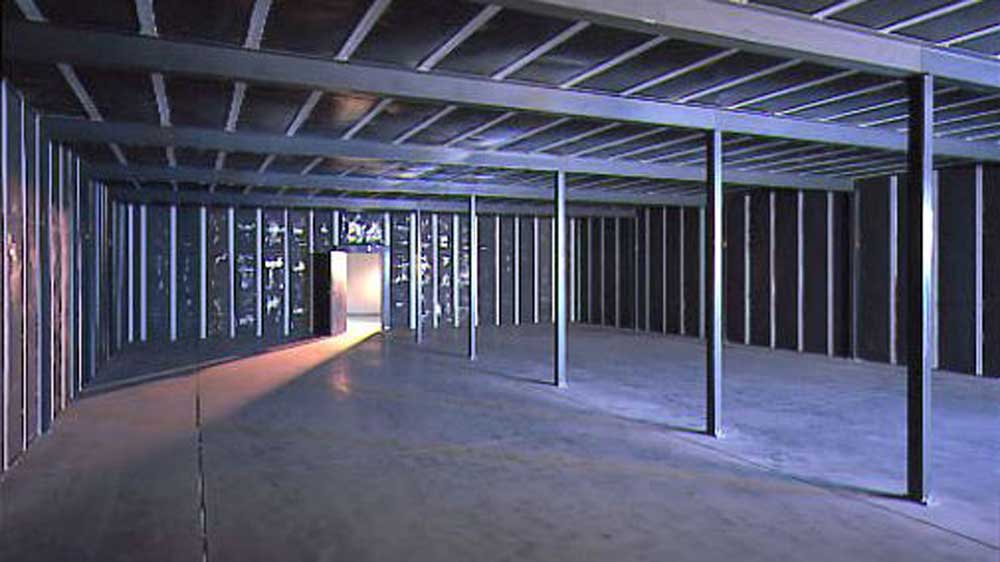 steel stud framing installed for modular fireproof data vault enclosure in preparation for panel installation