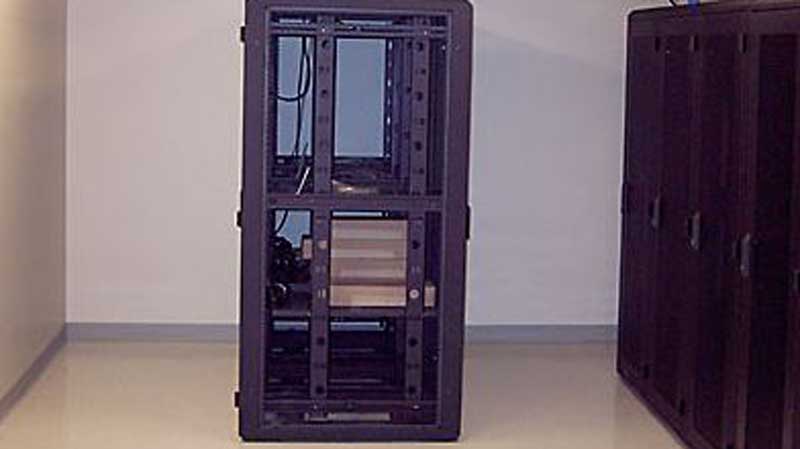 server rack units placed inside modular fireproof vault to protect computer hardware from fire and theft