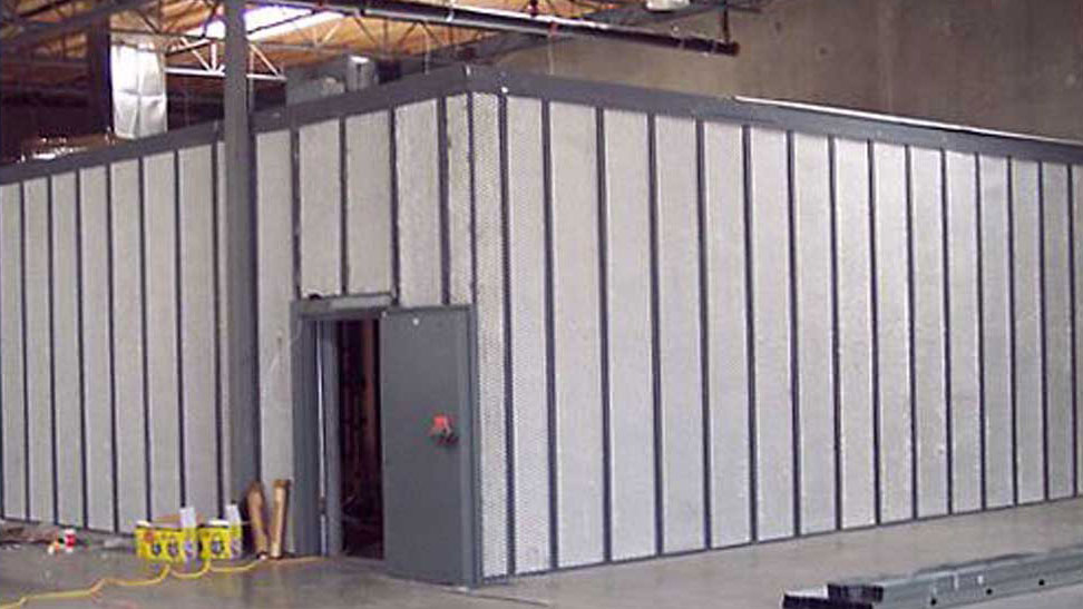 electronic media cabinet and storage inside a modular fireproof healthcare vault room