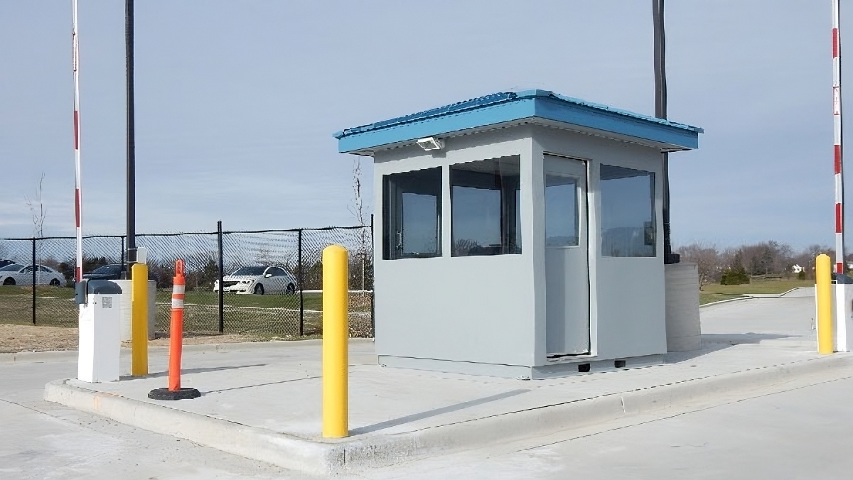 guard shacks with windows used for secure industrial facility entry monitoring