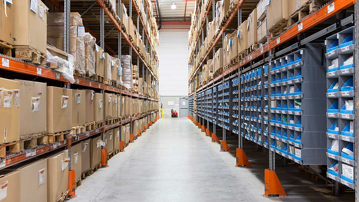 modular bin system in warehouse for flexible and organized storage of various items