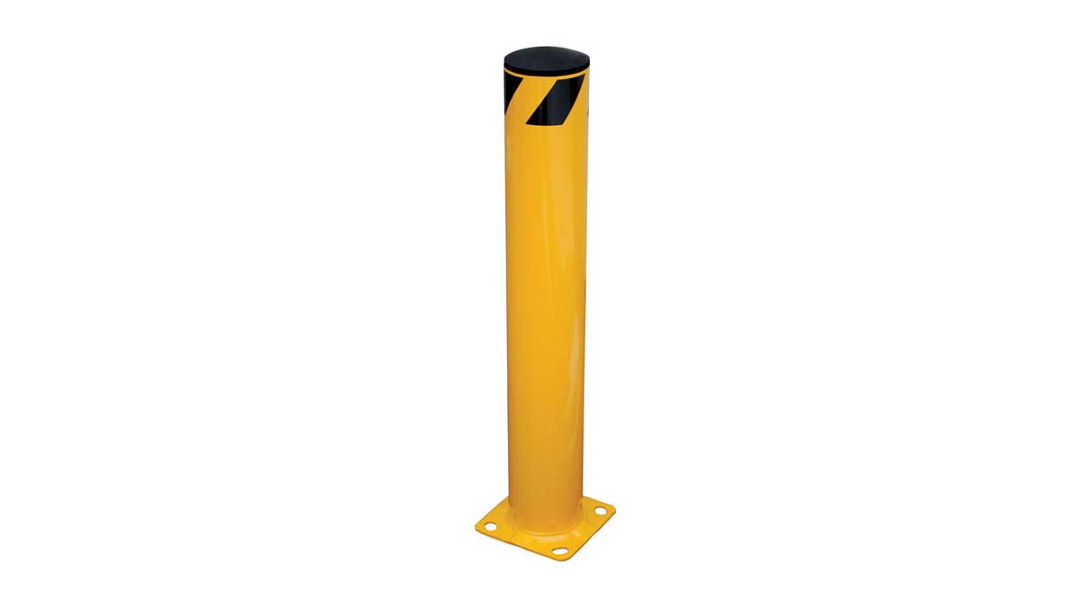 bollard post anchored to floor to protect structures and guide warehouse traffic flow