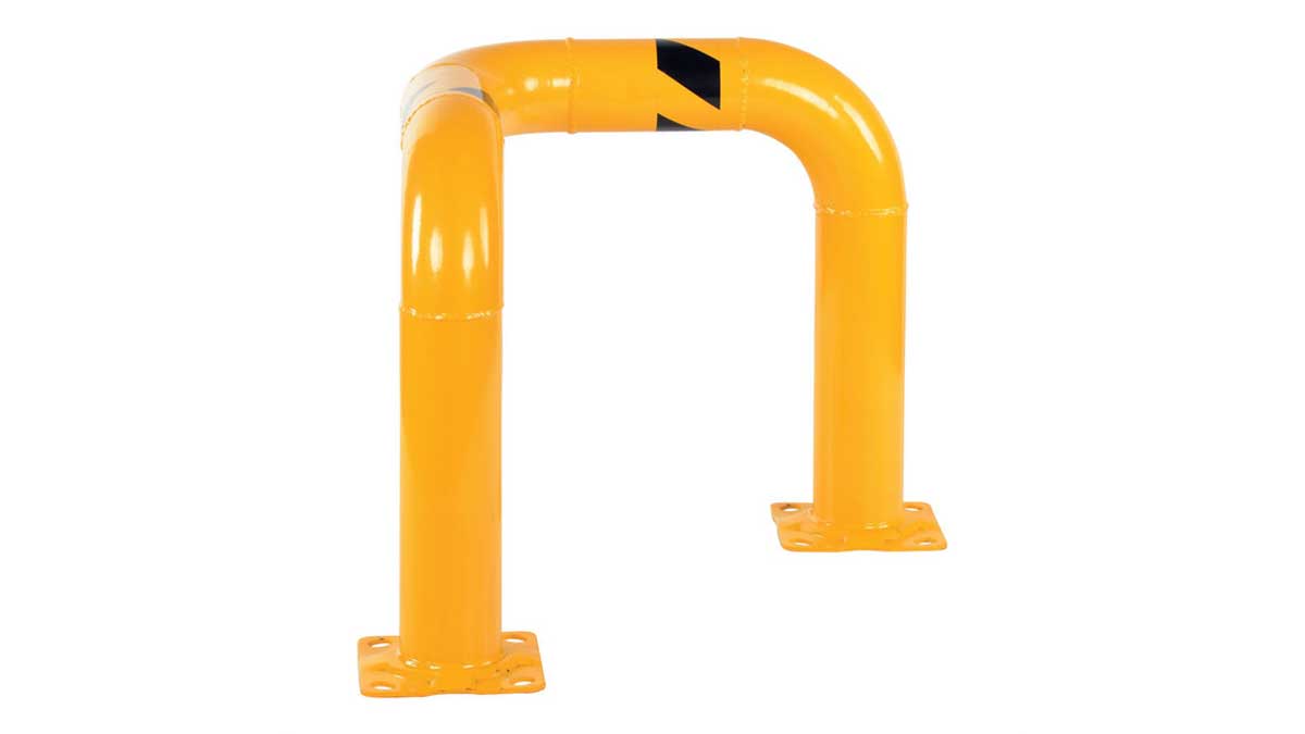 corner barrier installed at aisle junction to shield racks and walls from forklift collisions