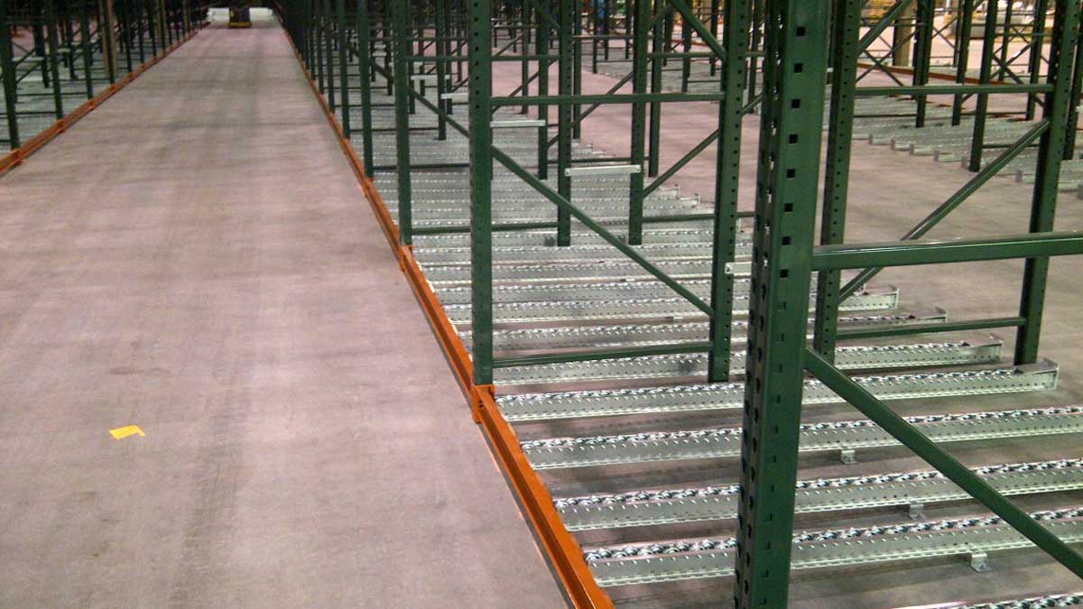 Spring Rail Push back pallet racking near manufacturing cells