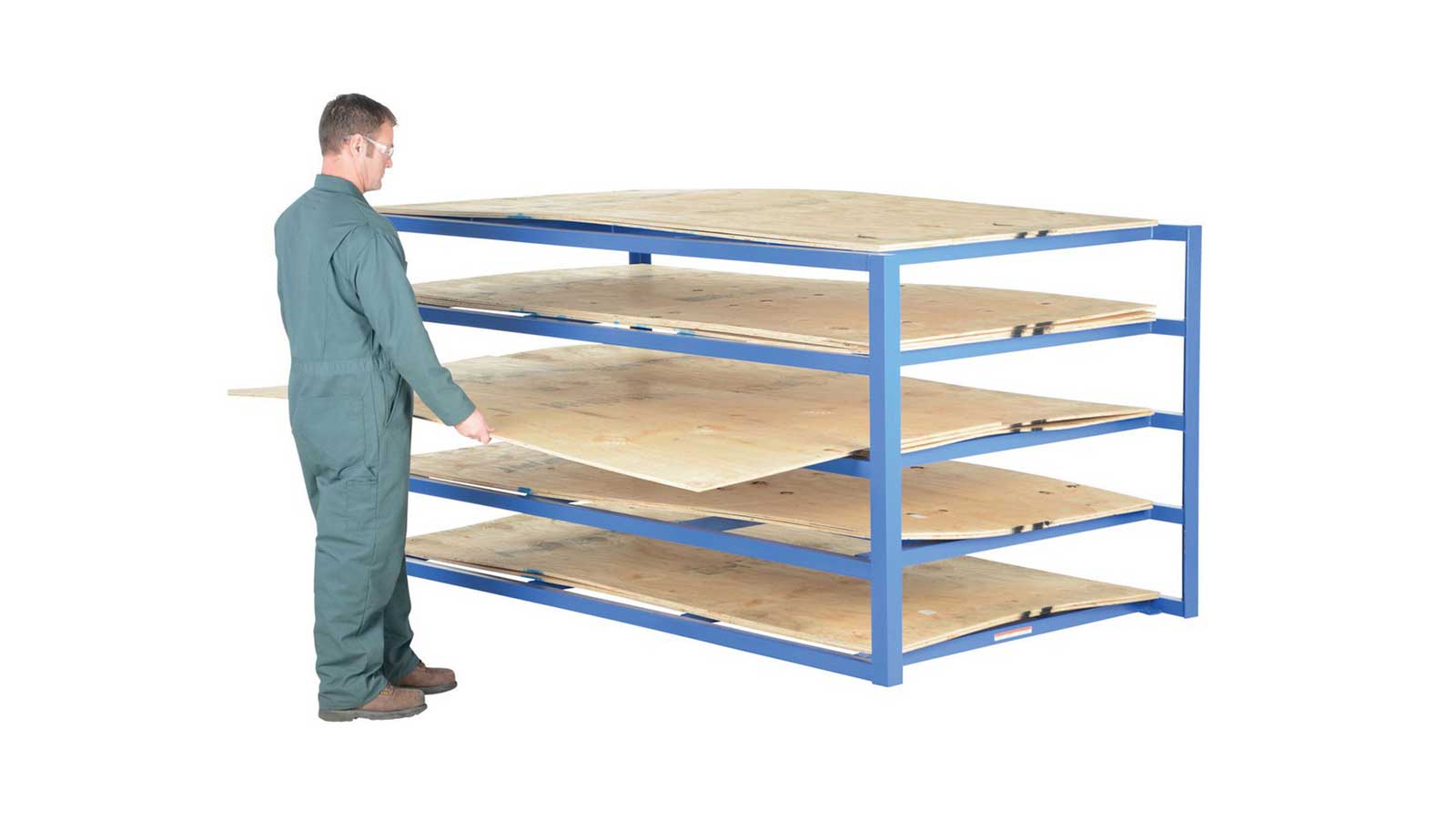 flat sheet storage rack featuring hinged door access and multiple shelves