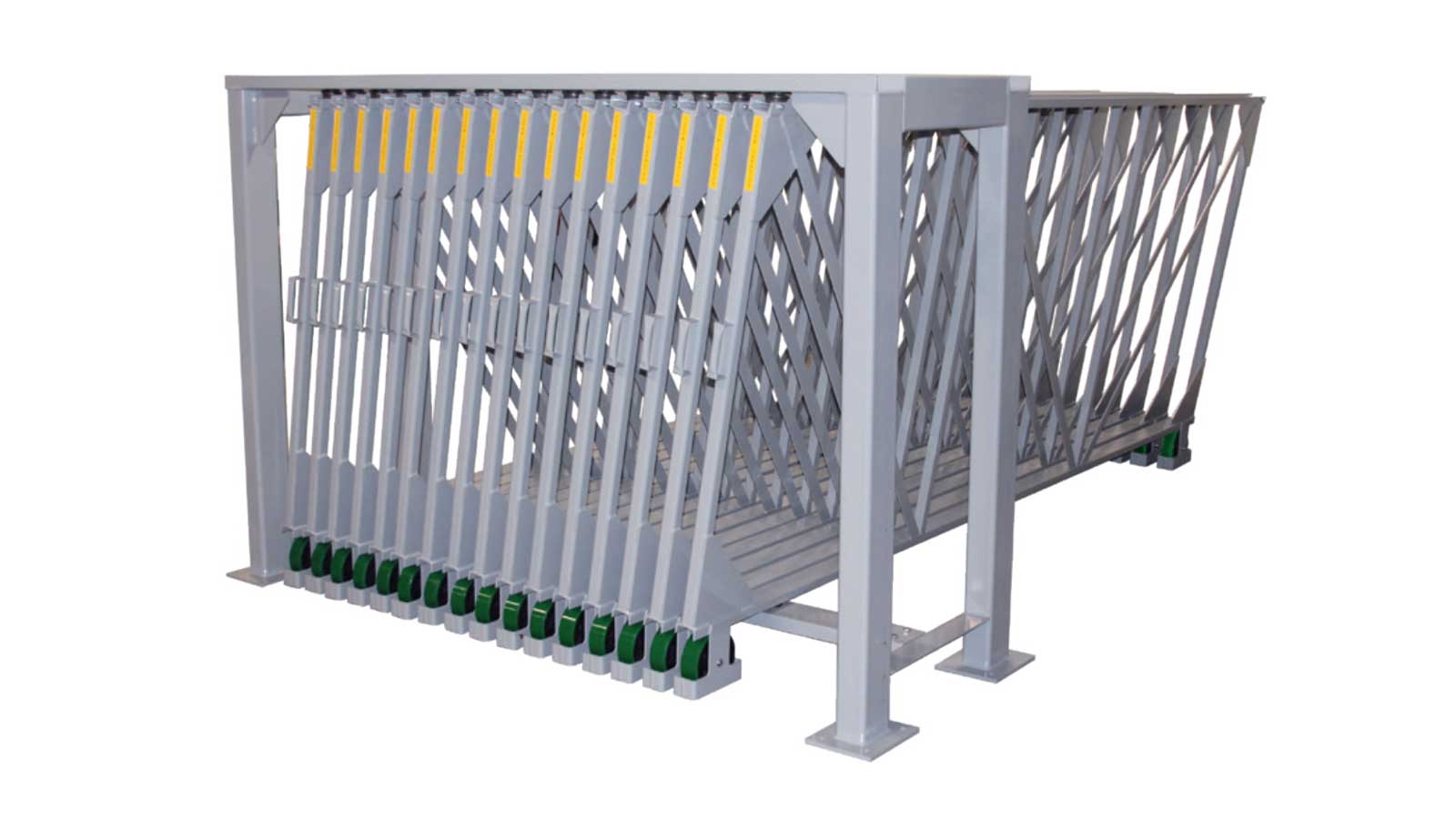 High-capacity sheet metal rack organizing large flat materials for easy retrieval