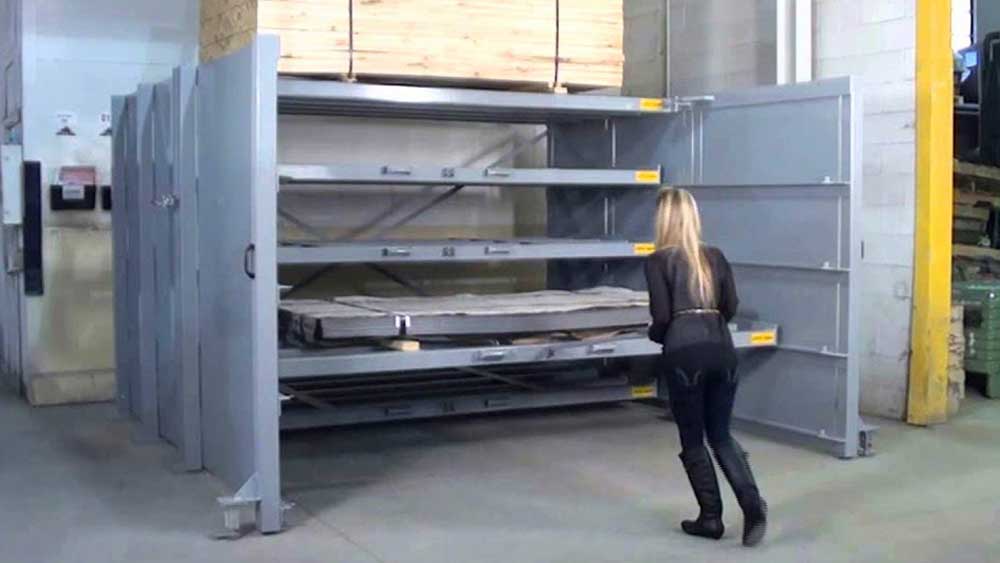 sheet metal storage rack frame with multiple levels for flat material