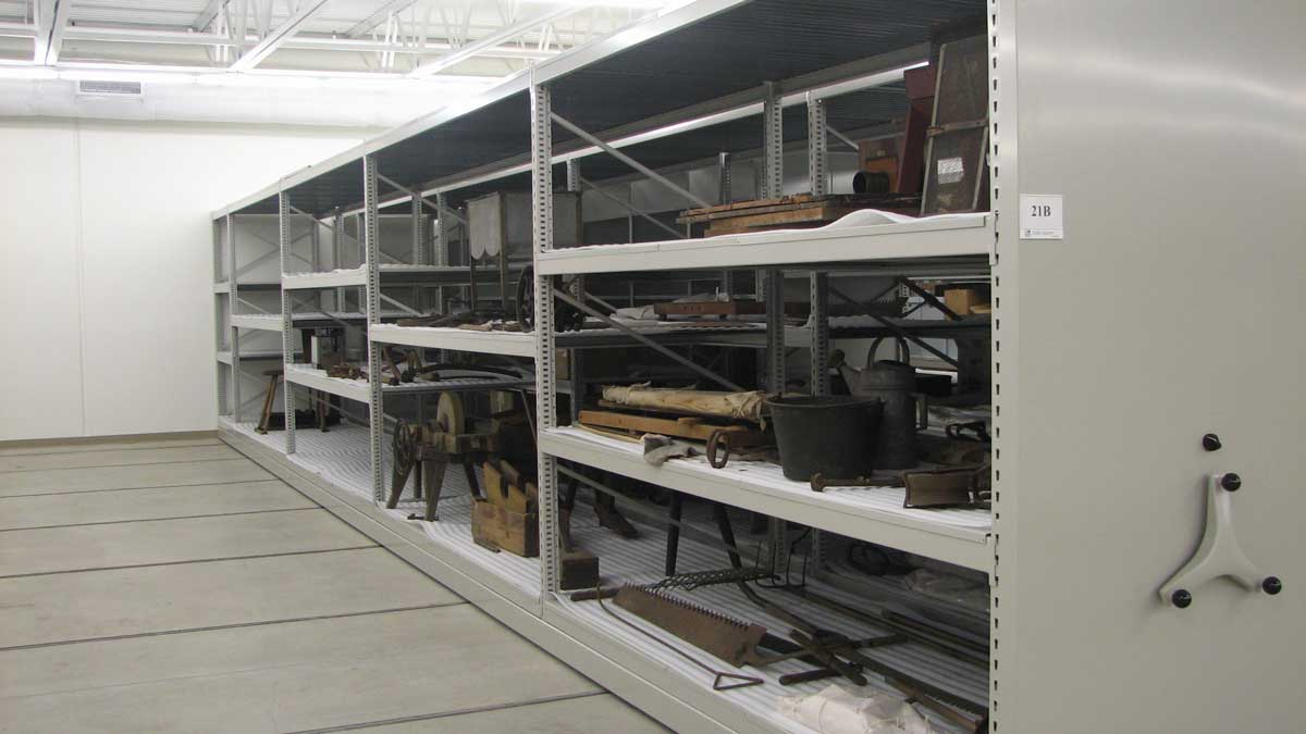 large wide span shelving system for compact museum furniture storage and collection management