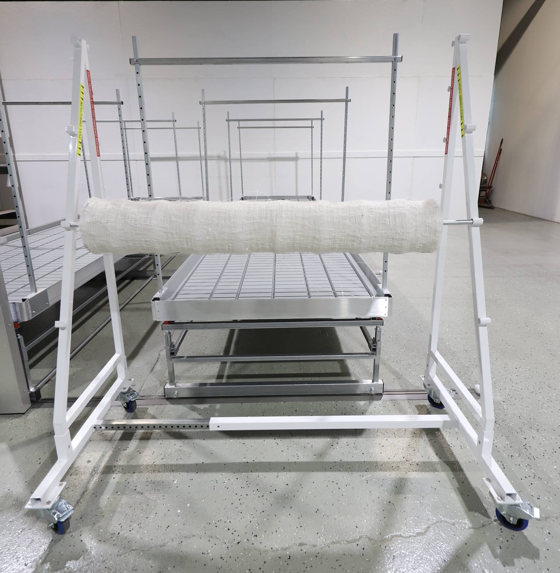 mobile trellis netting rack for plant support and grow room setup