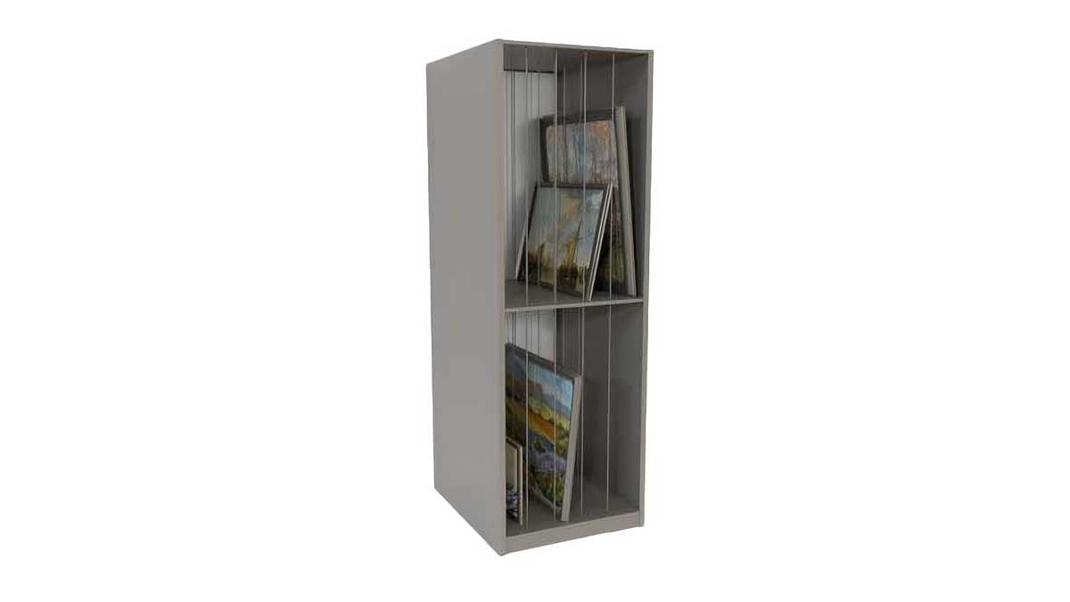 dense vertical art storage shelving units for framed and unframed artwork organization