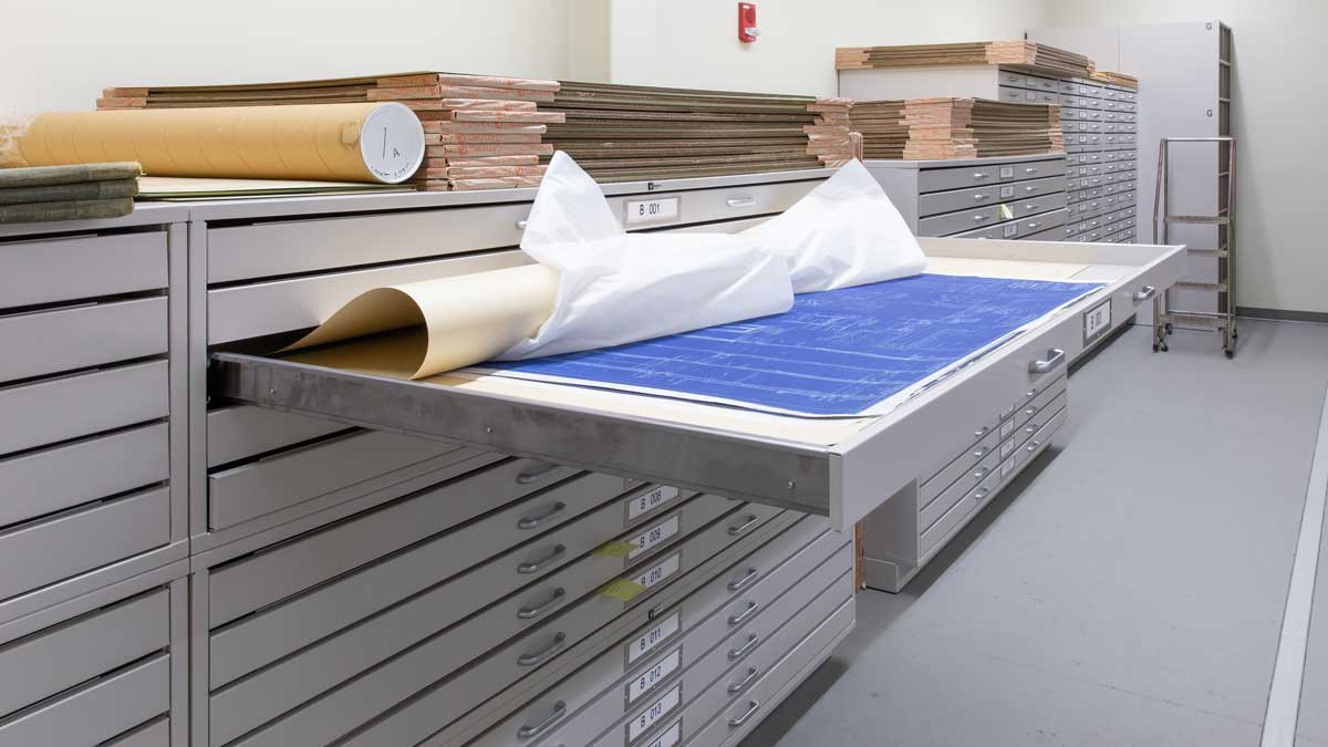 Large flat‑file blueprint cabinets