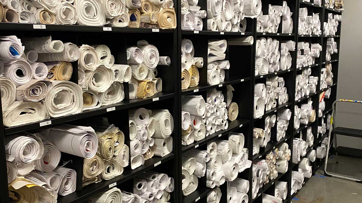 Compartment shelving for rolled blueprints