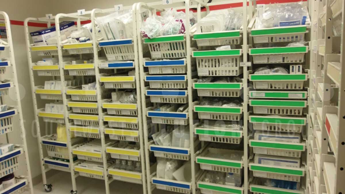 labeled kanban rack with ISO baskets and bin IDs for enterprise visibility