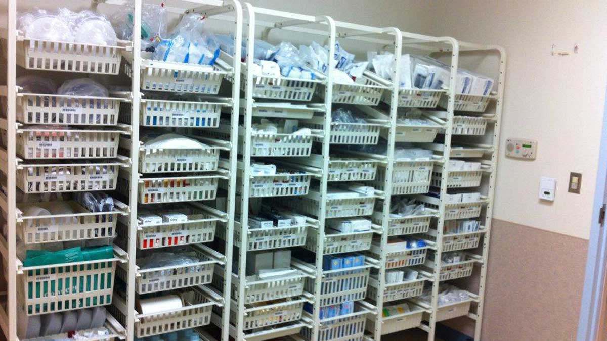 kanban baskets organized for clinical consumables