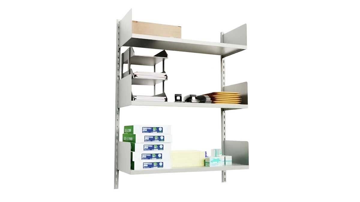  space-saving wall-mounted shelves for organized storage of office supplies and documents