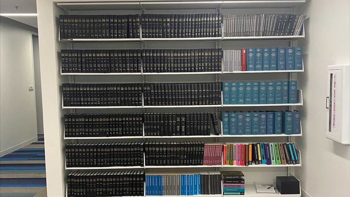 law firm office shelving storing legal files and books in an organized manner