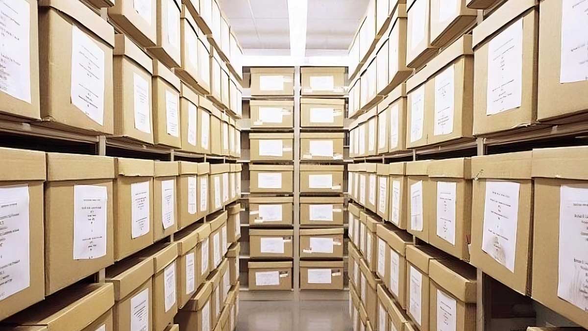 shelving units for organizing archival storage boxes in office environments