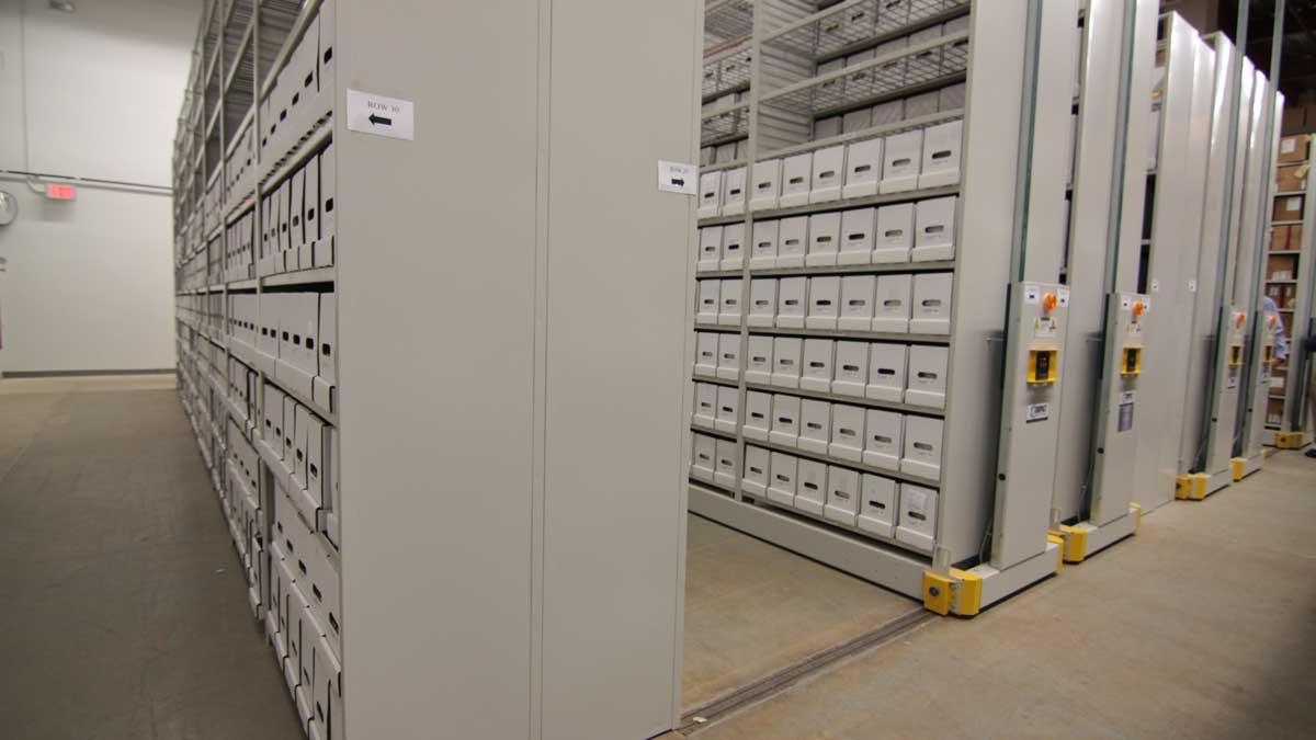 compact shelving system for secure evidence box organization in storage rooms