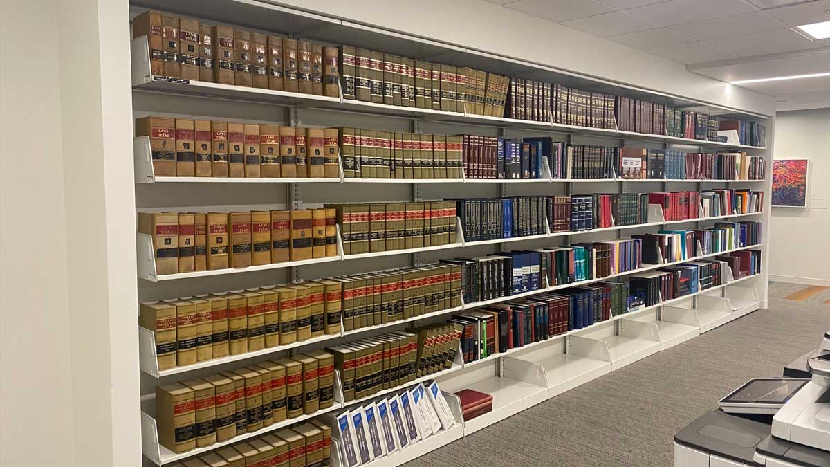 cantilever shelving in a law firm for storing legal documents and reference books