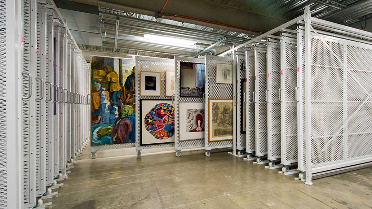 Modular art storage racks in a university collection