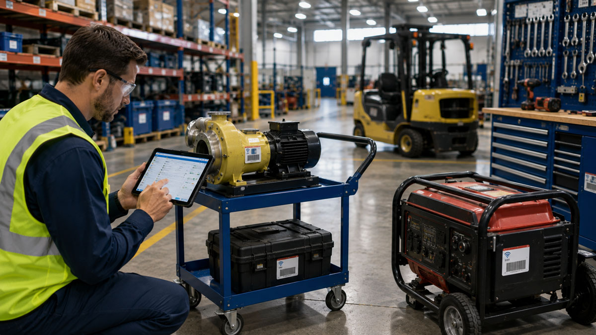 RFID tracking of industrial equipment in warehouse facility