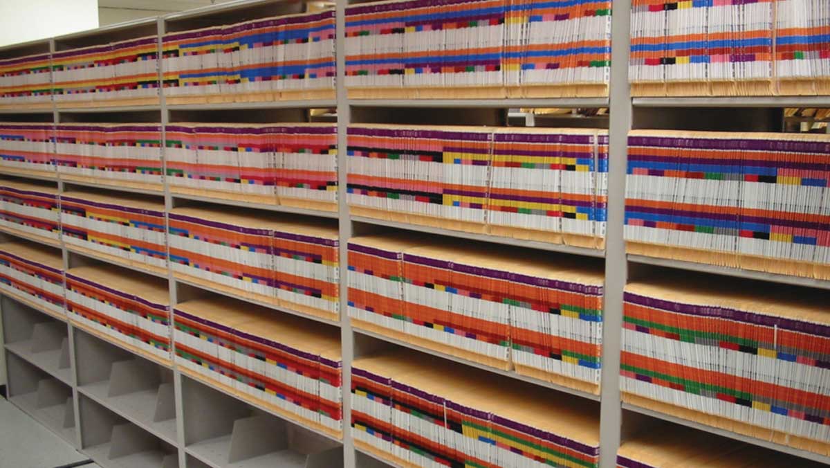 high-density file storage shelves with automated labeling for efficient document access in offices