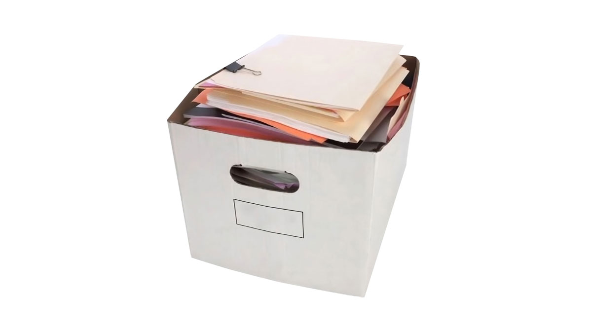 box of paper records for digital scanning prepared for document imaging