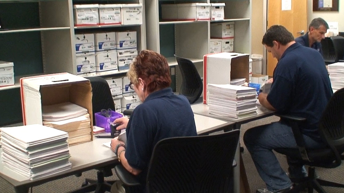 document preparation team sorting records for scanning to support digital imaging
