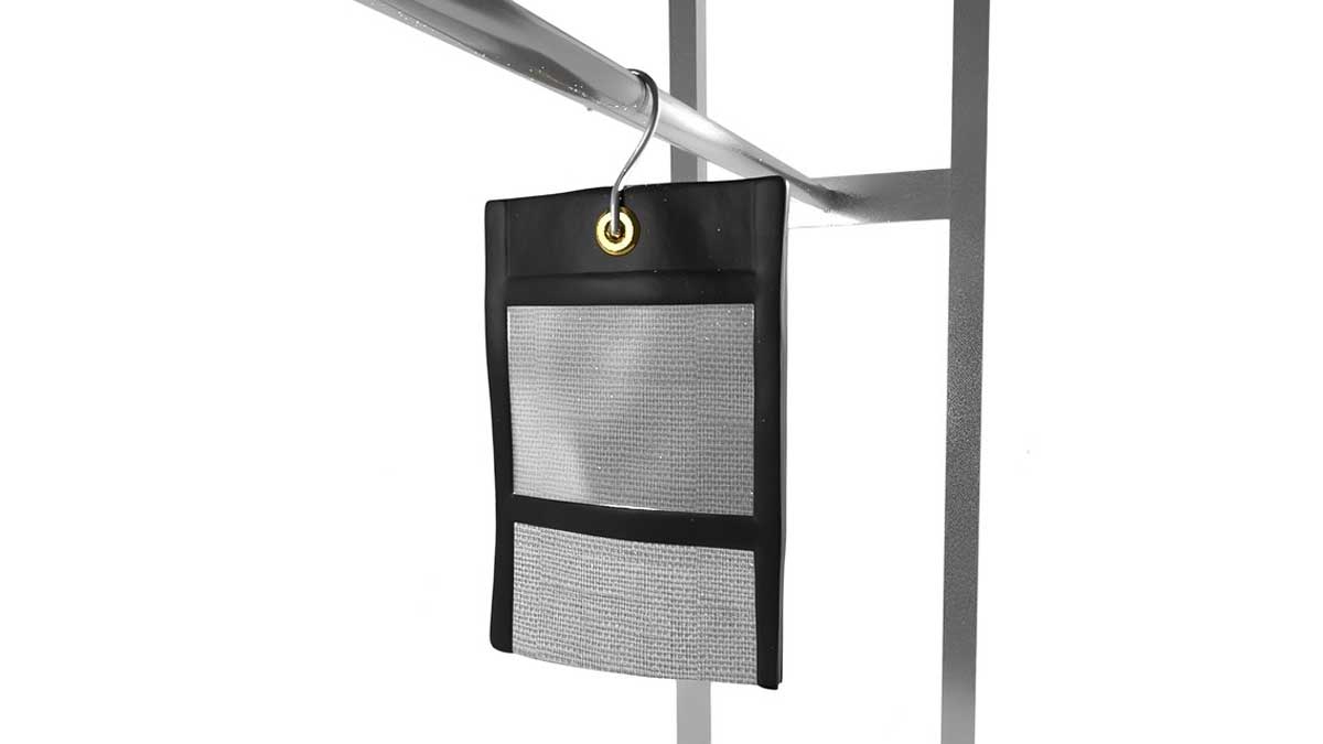 single hanging pouch with reinforced hook and transparent windows designed for accessible document filing