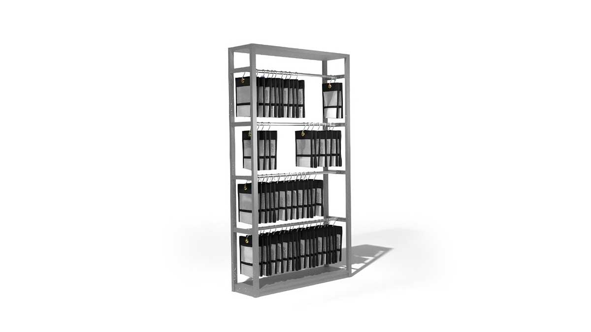 high-density hanging pouch setup for organizing and storing case evidence in law enforcement or legal offices