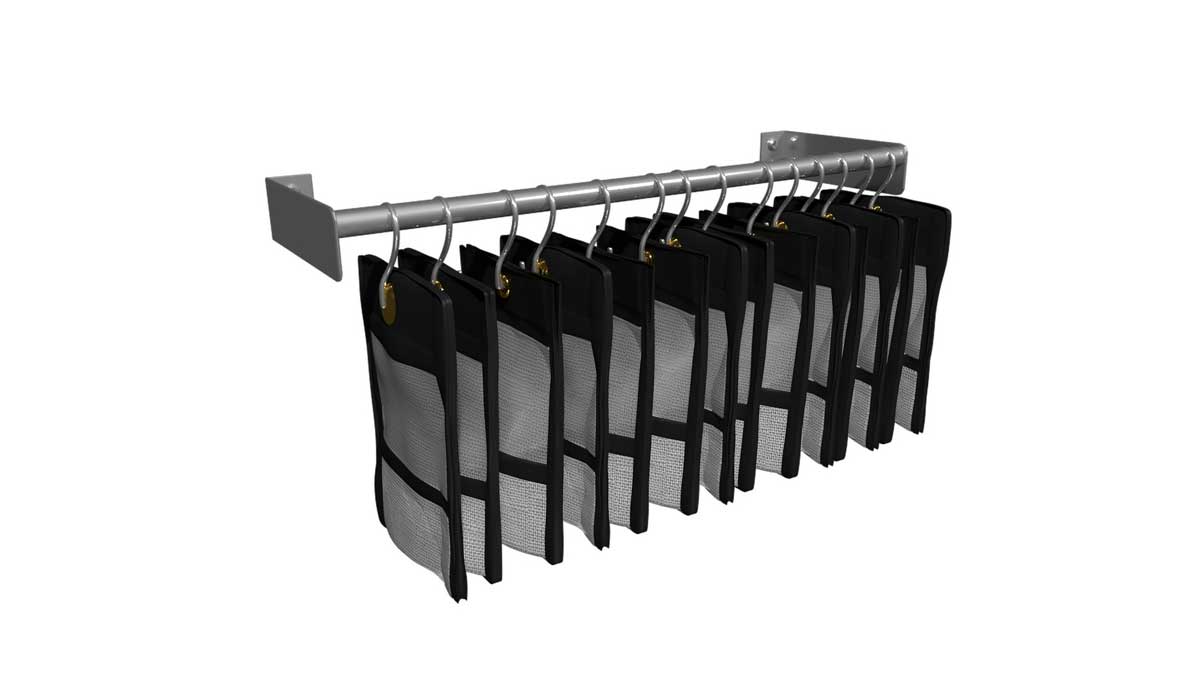 wall-mounted document pouches with metal hooks and clear windows for organizing records in filing systems