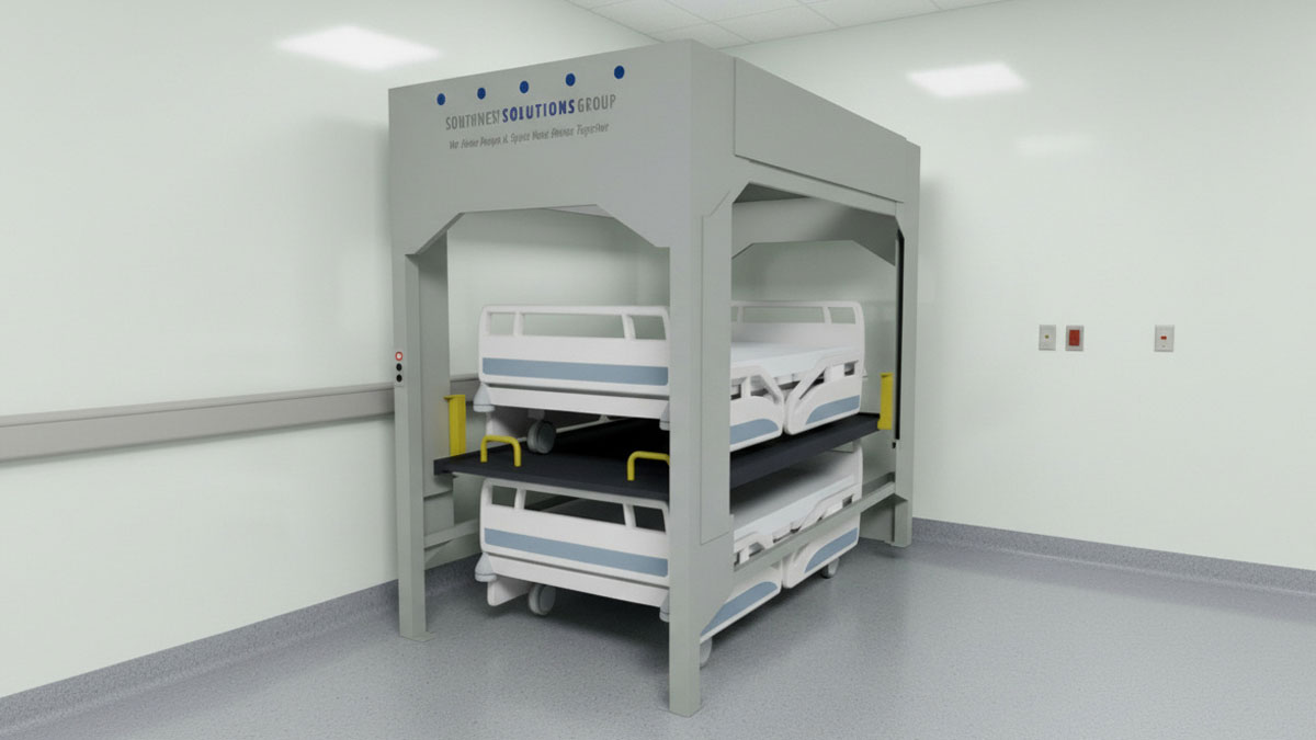 2 high hospital bed storage lift compact vertical storage for extra beds