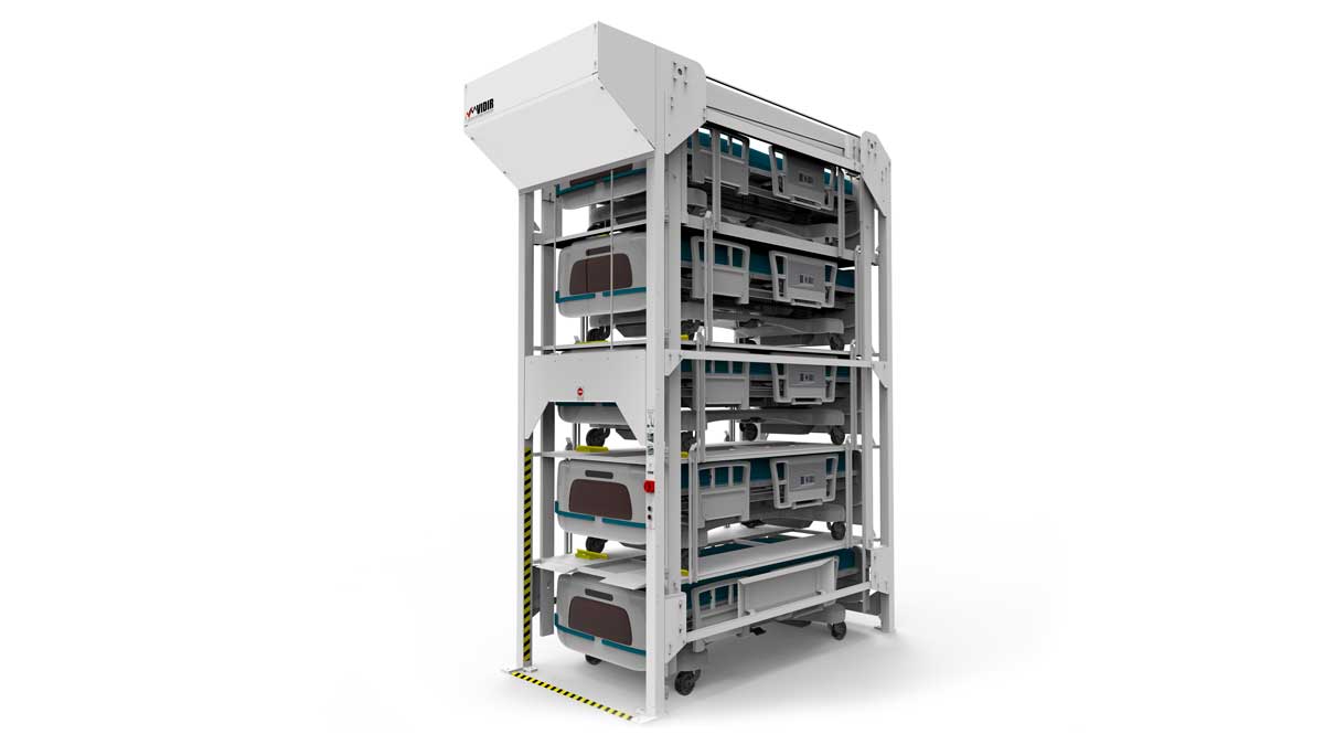 five-level vertical bed storage lift loaded with hospital beds