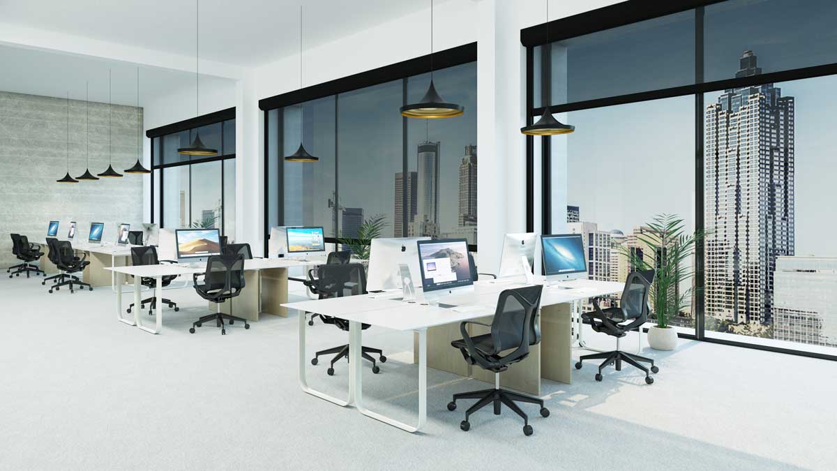 solar shades offer glare control and privacy for commercial office windows