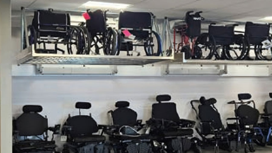 wall mounted wheelchair storage racks for efficient wheelchair organization