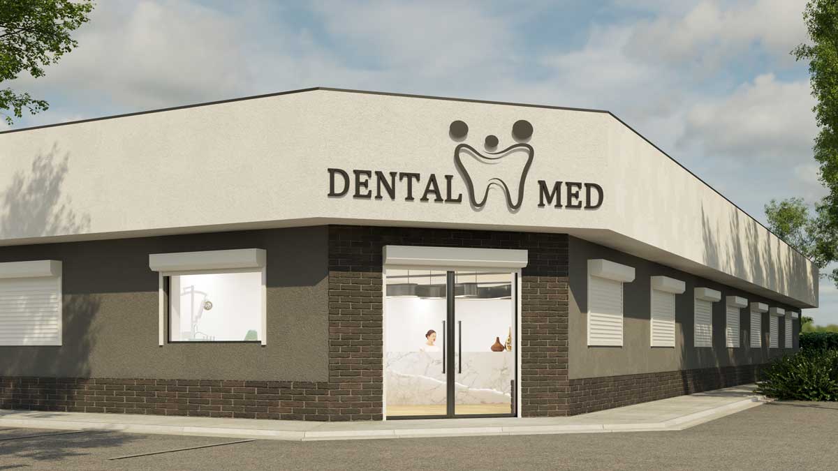 dentist office secured with exterior roll-down shutters to prevent unauthorized access and protect windows