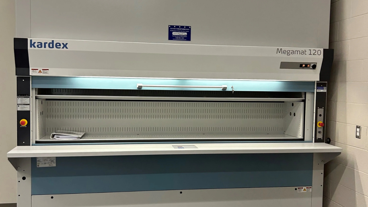 Military parts storage lift for secure inventory retrieval and space savings