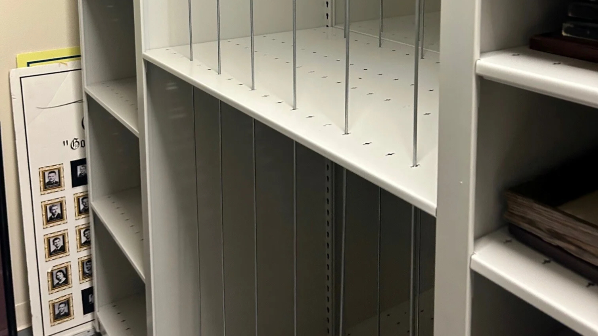 Museum collection shelving storage for framed items and archive materials