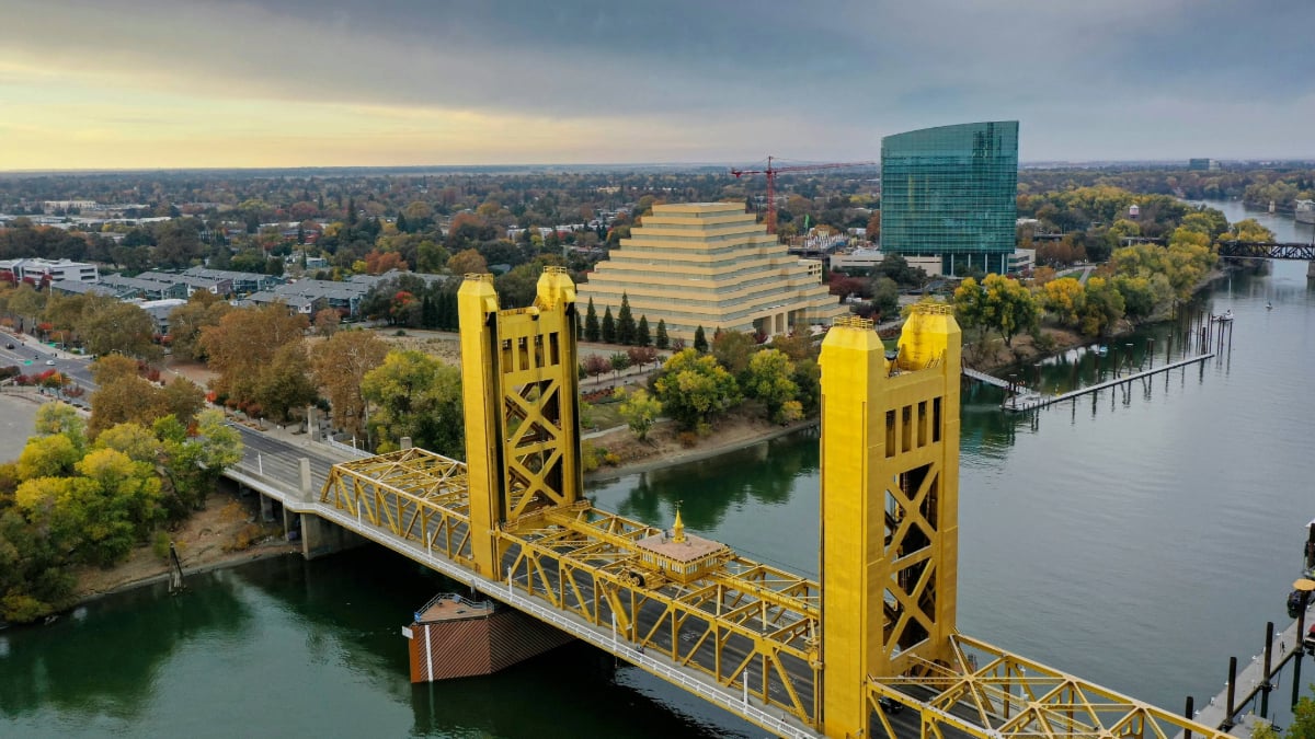 River bridge view Sacramento with tower bridge and downtown waterfront