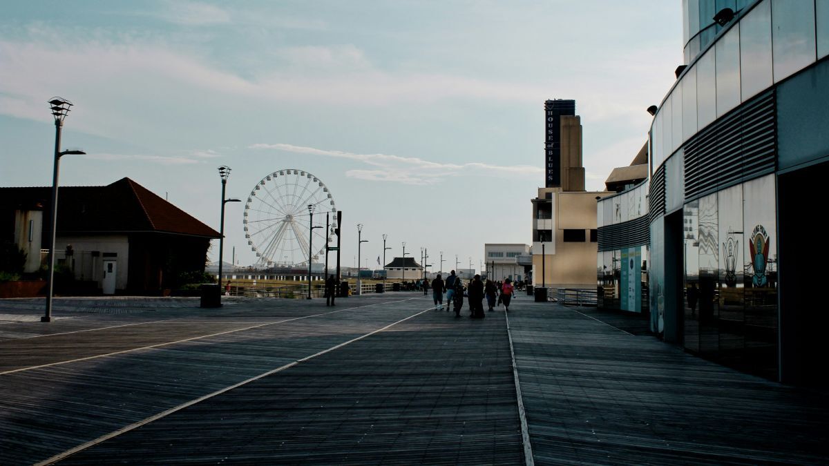 Atlantic City, New Jersey boardwalk at sunset