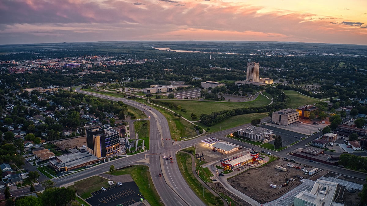 Bismark downtown with highways running through the city