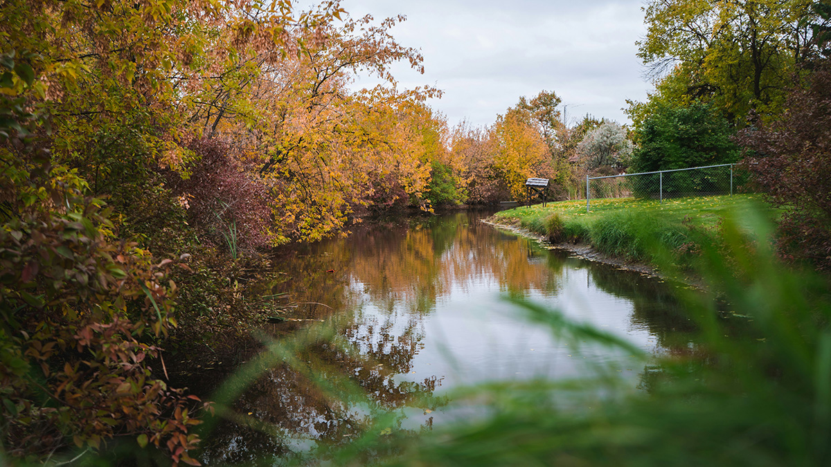 Grand Forks river running through the city outskirts