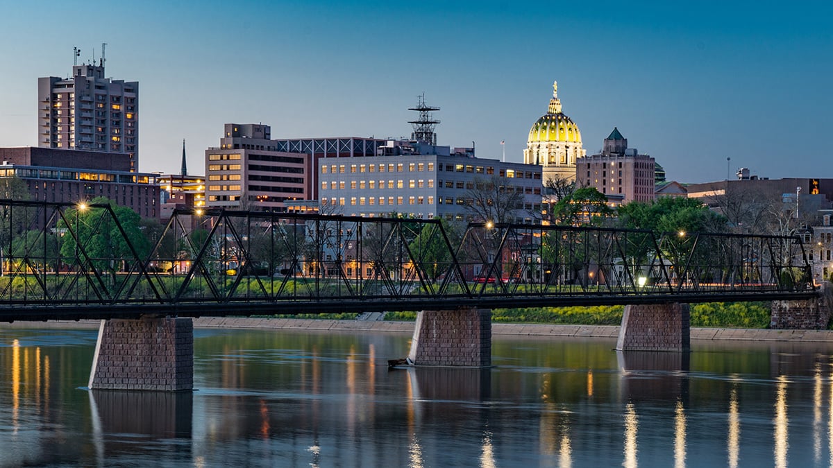 Harrisburg, Pennsylvania tech hub next to a river walk