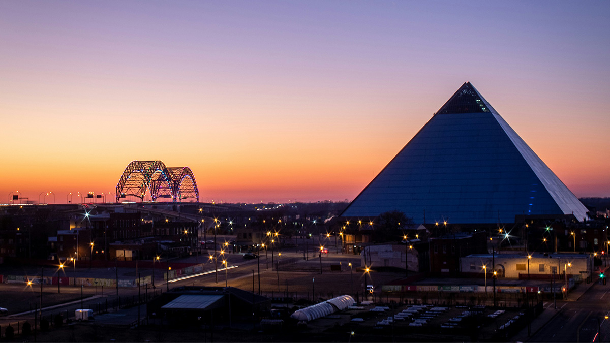 Memphis, Tennessee overlooking the pyramid at dusk