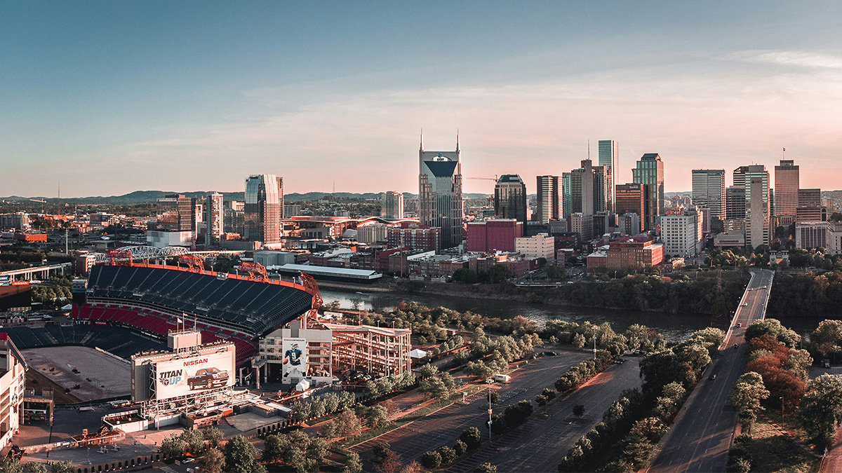 Nashville, Tennessee downtown skyline at dawn