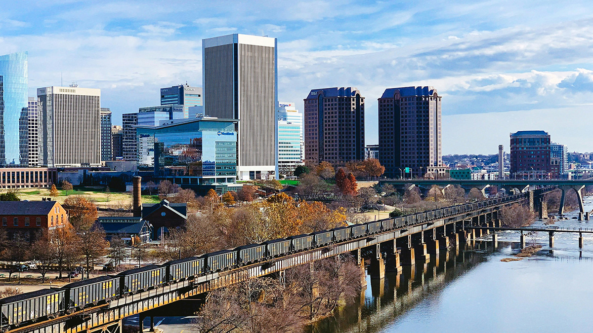 Richmond skyline overlooking downtown from the water