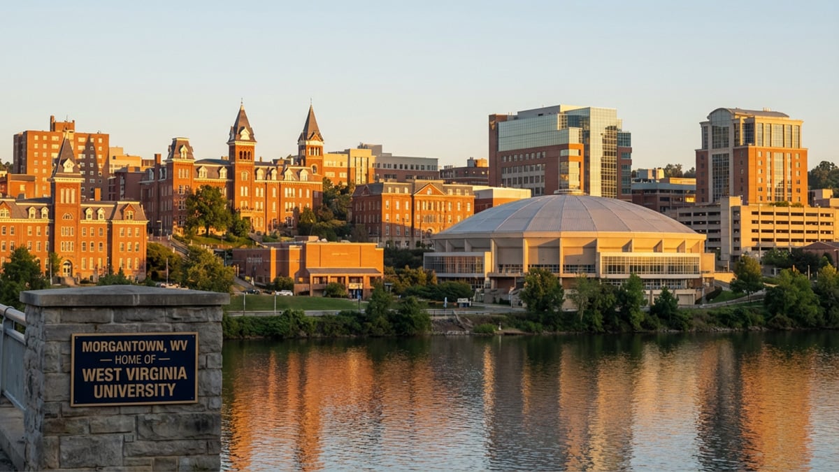 Morgantown traditional downtown next to a lake