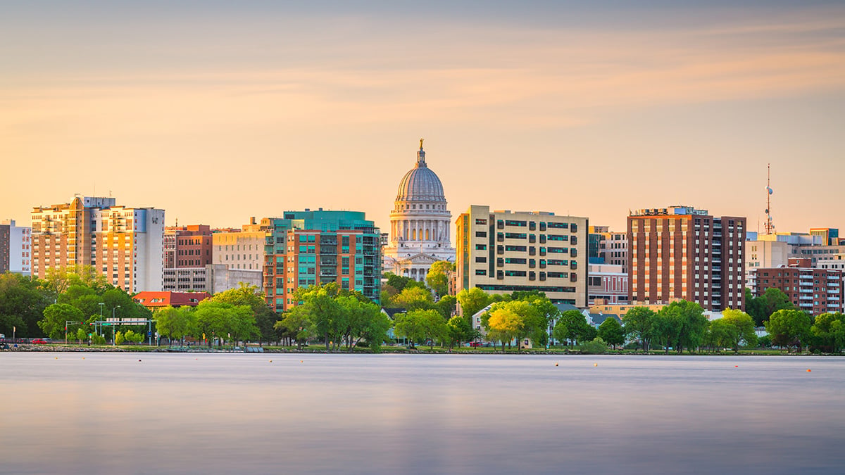 Madison skyline from a lake